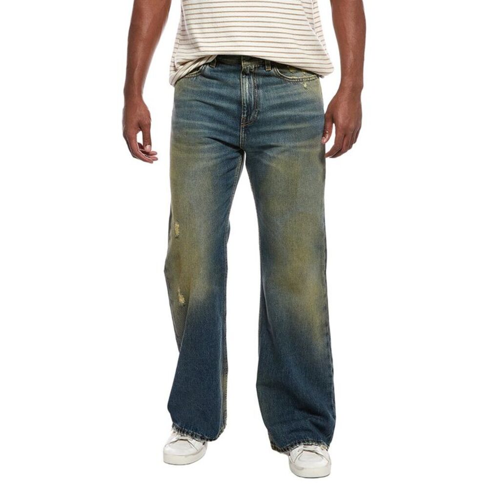 Palm Angels Mens  Distressed Straight Jean, Blue